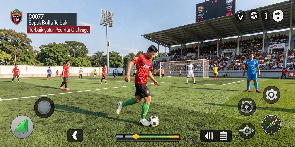 Tampilan gameplay C0077 yang menegangkan dan penuh aksi di lapangan sepak bola.