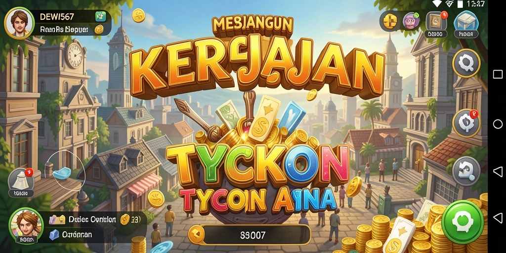 Tangkapan layar gameplay DEWI567 menampilkan suasana sibuk di kerajaan bisnis Anda.