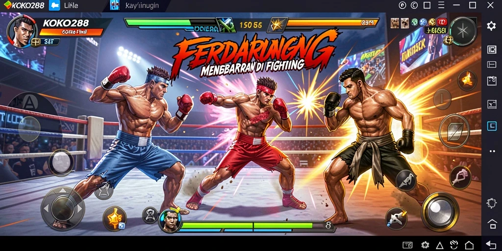 Tampilan gameplay KOKO288 dengan pertarungan seru dan karakter menarik.