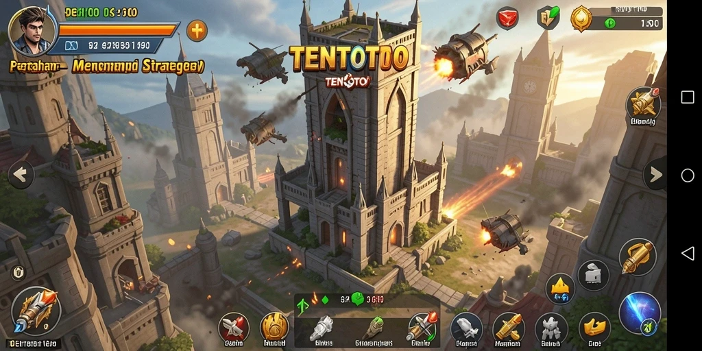Tangkapan layar gameplay intens dari TENTOTO Tower Defense.
